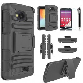 LG Tribute Case, Dual Layers [Combo Holster] Case And Built-In Kickstand Bundled with [Premium Screen Protector] Hybird Shockproof And Circlemalls Stylus Pen (Black)